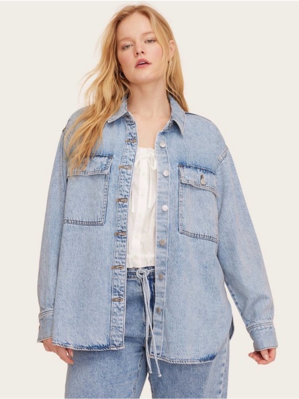 Women's Long Sleeve Denim Shacket - Parke x Target Light Wash Size Medium NWT